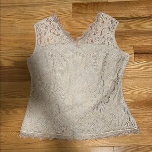 Lace V-Neck Sleeveless Blouse - Cream